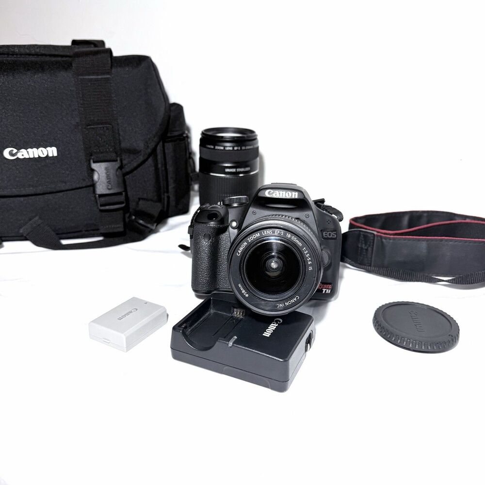 Canon Rebel T1i EOS Camera w/ EFS 18-55mm & 55-250mm Lenses + Carrying Bag